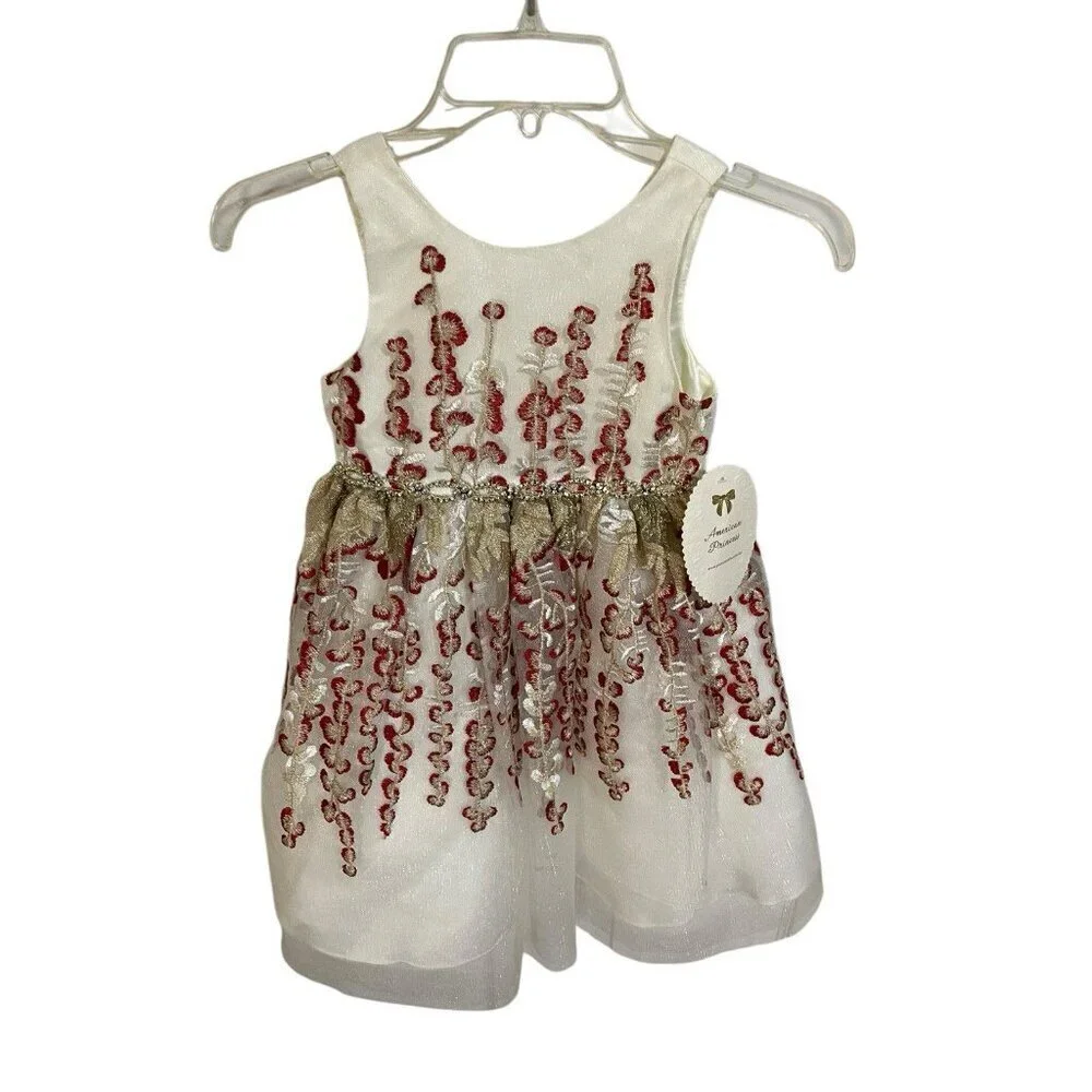 American Princess Little Girls Dress Size 5 Fancy Burgundy & Gold Holiday Event